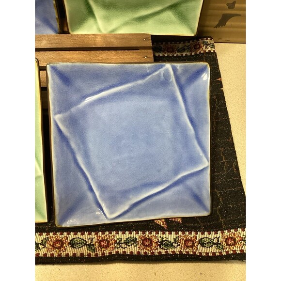 Pier 1 Discontinued Crackle Sushi Square Dishes Plates Set Of 4 Blue & Green - Picture 3 of 10